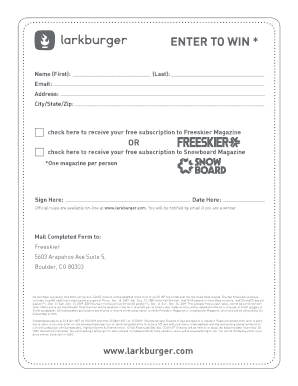 Larkburger Life Sweepstakes Entry Form