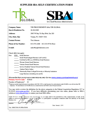 Supplier SBA Self-Certification Form