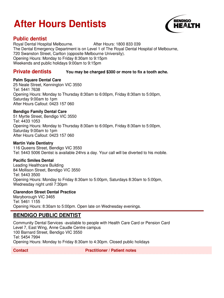 Fillable Online After Hours Dentists Fax Email Print pdfFiller