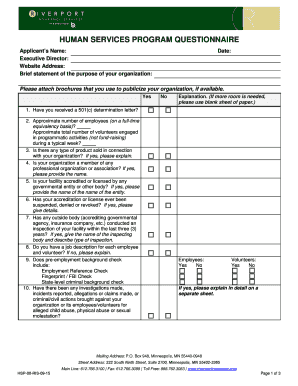 Human Services Program Questionnaire