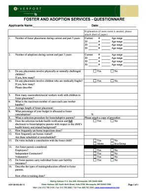 Foster and Adoption Services Questionnaire
