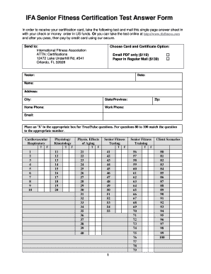 IFA Senior Fitness Certification Test Answer Form