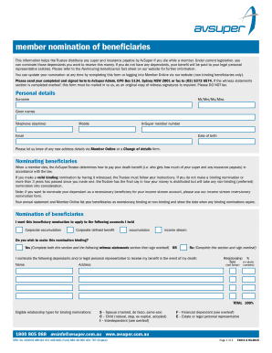 AvSuper Beneficiary Nomination Form