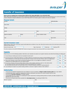 AvSuper Insurance Transfer Form