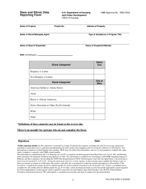 HUD Race and Ethnic Data Reporting Form