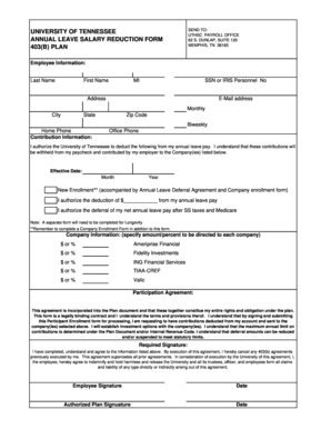 University of Tennessee Annual Leave Salary Reduction Form