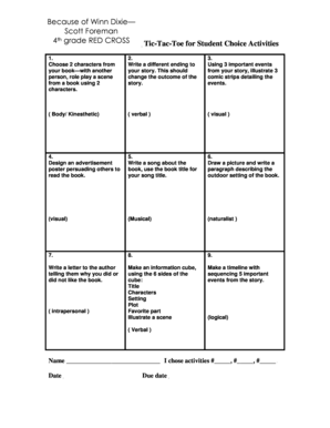 Gamit ang graphic organizer na tic tac toe - Because of Winn Dixie Scott Foreman Tic-Tac-Toe for - barren kyschools