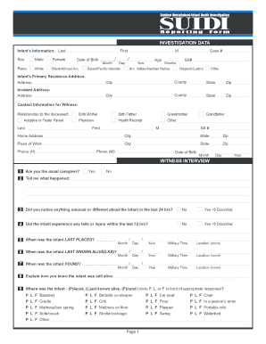 Sudden Unexplained Infant Death Investigation Report Form