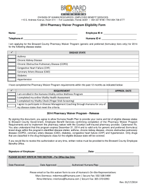 2014 Pharmacy Waiver Program Eligibility Form