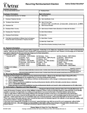 Aetna Global Benefits Recurring Reimbursement Election Form
