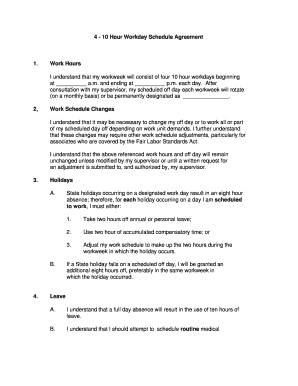 4-10 Hour Workday Schedule Agreement