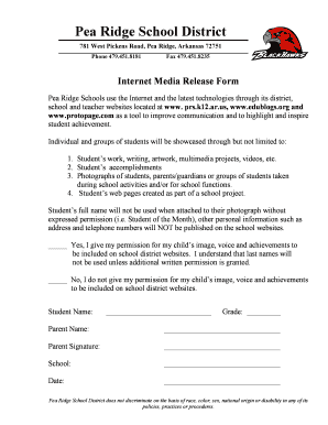 Letter of release meaning - Pea Ridge Schools Internet Release Form - prs k12 ar