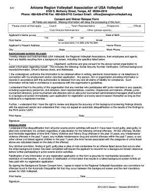 Arizona Region Volleyball Association Consent and Waiver Release Form