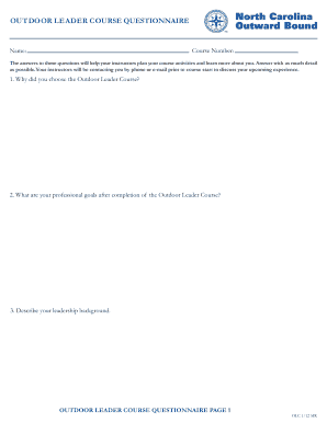 Outdoor Leader Course Questionnaire