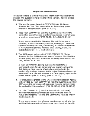 US Federal Acquisition Regulation Questionnaire