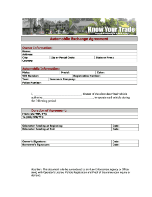 Automobile Exchange Agreement