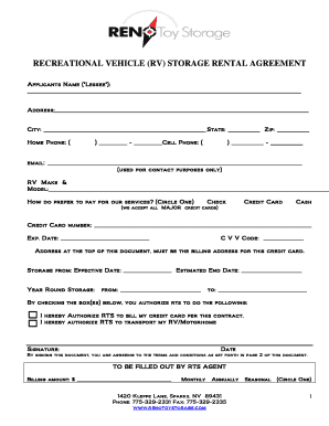 Recreational Vehicle Storage Rental Agreement