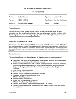 Form position - This is a full-time clerical support position Duties - stpeteha