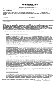 Addendum to Contract for Sale