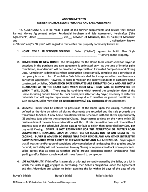 ADDENDUM A TO RESIDENTIAL REAL ESTATE PURCHASE AND SALE