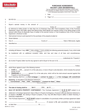 Minnesota Residential Vacant Land Purchase Agreement