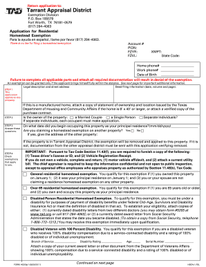 Texas Residential Homestead Exemption Application