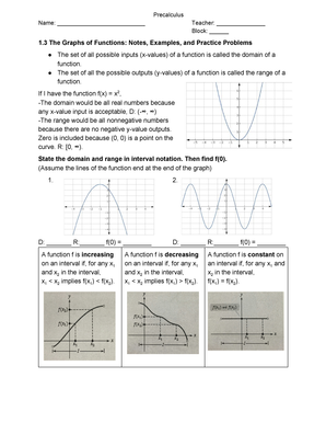 Precalculus Function Graphs Worksheet