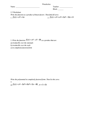 Precalculus Worksheet