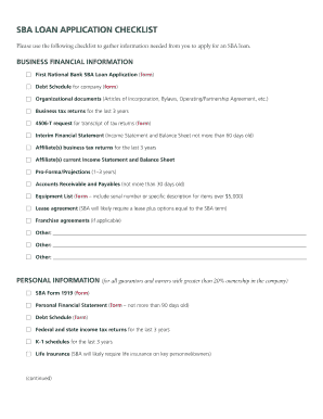 SBA Loan Application Checklist