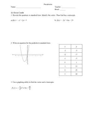 Precalculus Extra Credit Worksheet