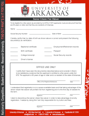 Arkansas Senior Citizen Fee Waiver