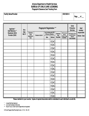 Arizona Fingerprint Clearance Card Tracking Form