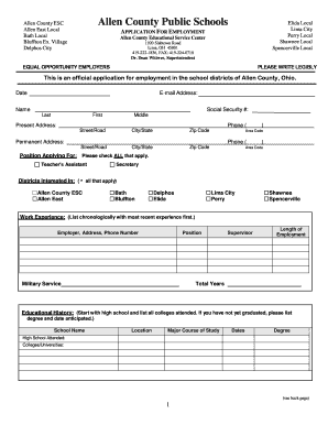 Ohio School District Employment Application