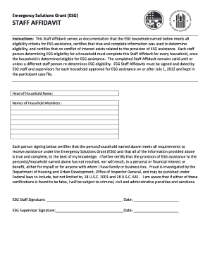 Emergency Solutions Grant Staff Affidavit
