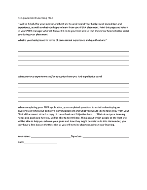 Pre-Placement Learning Plan