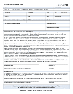Lifeguard Training Registration Form