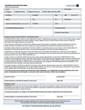 Lifeguard Training Registration Form