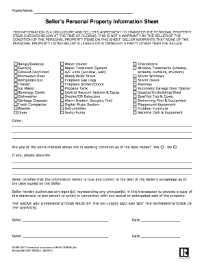 Seller's Personal Property Information Sheet