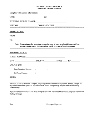 Marion County Schools Payroll Change Form