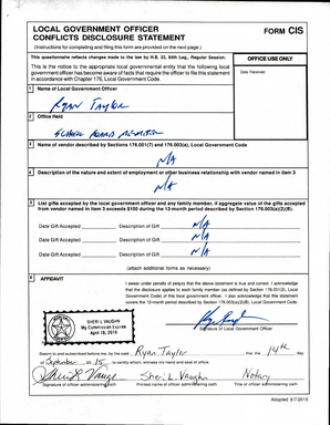 Texas Local Government Officer Conflict Disclosure Statement
