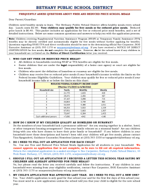 Bethany Public School District Free and Reduced Price Meal Application
