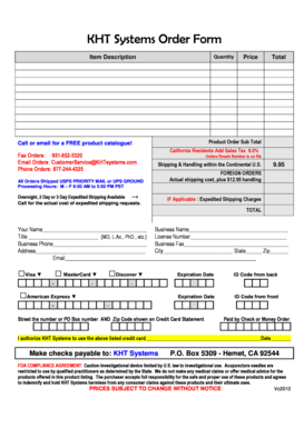 KHT Systems Order Form