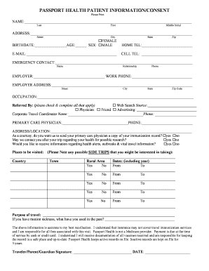 Passport Health Patient Information/Consent Form