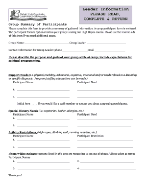 Camp Group Leader Information Form