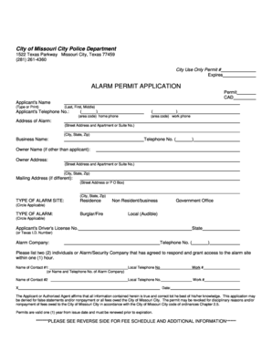 Missouri City Alarm Permit Application