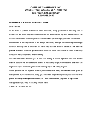 Permission for Minor to Travel Letter