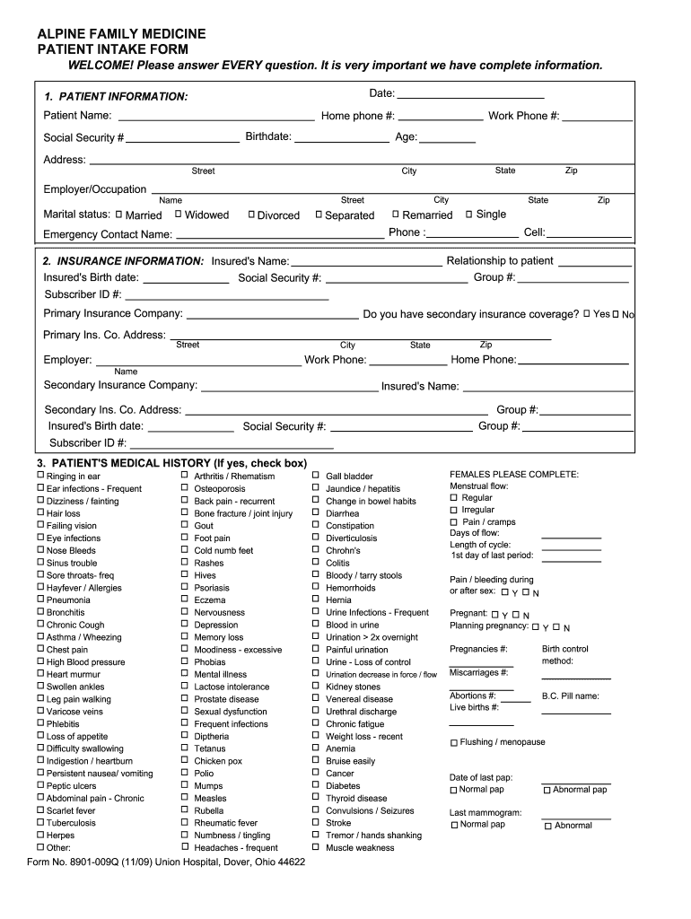 alpine family medicine form 8901 009q Preview on Page 1