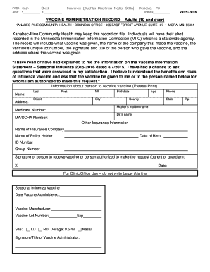 Immunization record form - PAID Cash - kanabecpinechs