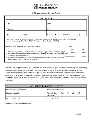 H1N1 Vaccine Administration Record