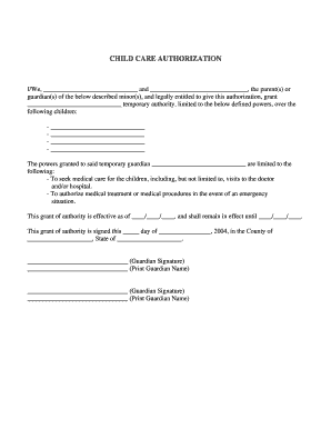 Child Care Authorization Form